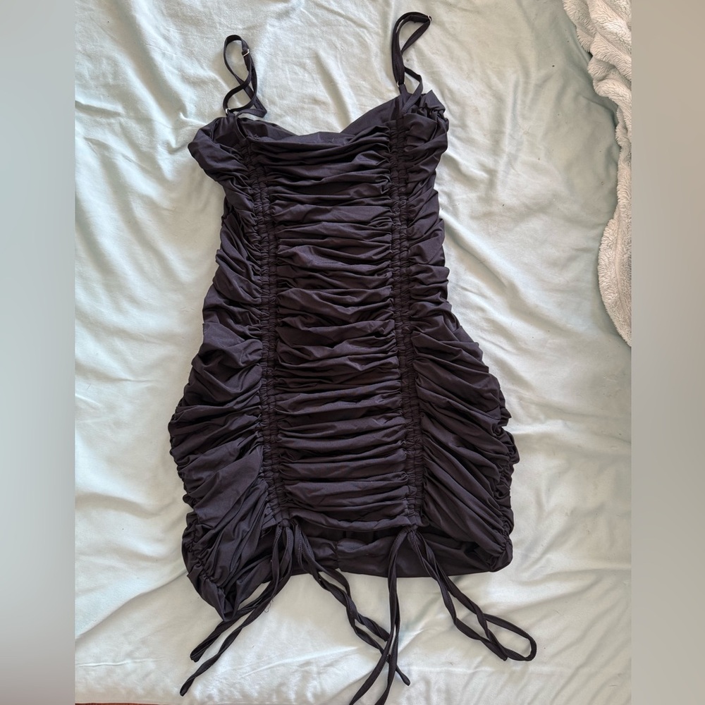 Black ruched tiger mist mini bodycon